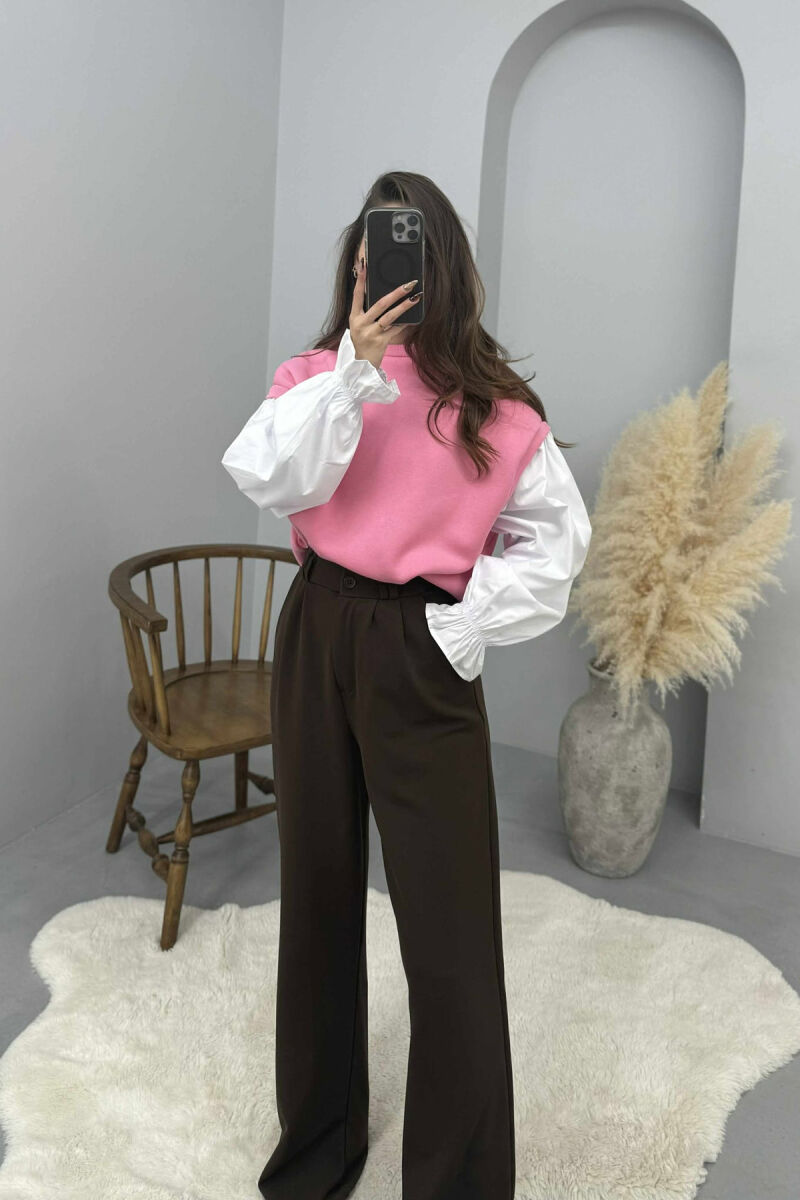 FLUFFY ROUND NECK SIMPLE WOMEN SWEATSHIRT PINK/ROZE - 4