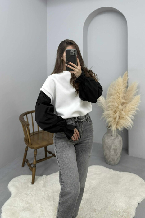 FLUFFY ROUND NECK SIMPLE WOMEN SWEATSHIRT WHITE-E BARDHE - KLAUDIO FASHION
