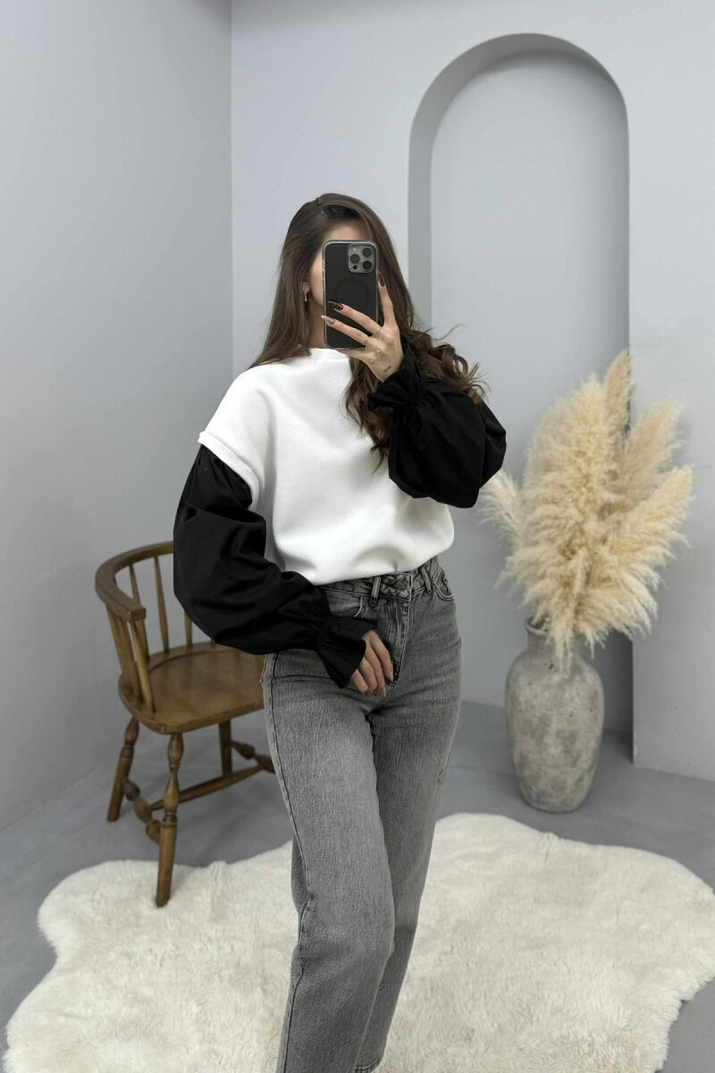 FLUFFY ROUND NECK SIMPLE WOMEN SWEATSHIRT WHITE-E BARDHE - 1