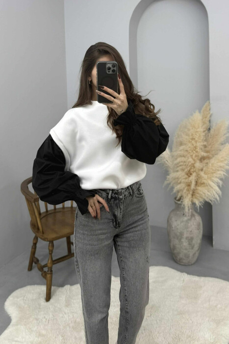 FLUFFY ROUND NECK SIMPLE WOMEN SWEATSHIRT WHITE-E BARDHE - 2