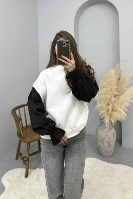 FLUFFY ROUND NECK SIMPLE WOMEN SWEATSHIRT WHITE-E BARDHE - 4