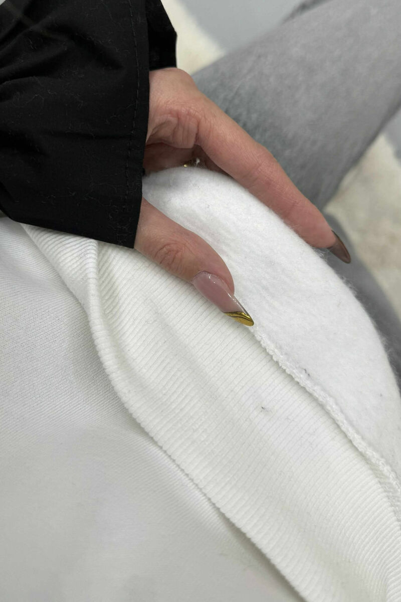 FLUFFY ROUND NECK SIMPLE WOMEN SWEATSHIRT WHITE-E BARDHE - 5