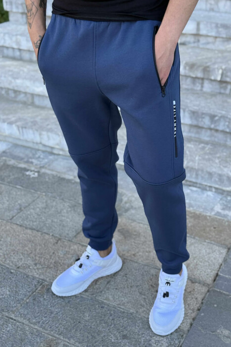 FLUFFY SIDE WRITTINGS MEN JOGGERS BLUE/BLU - KLAUDIO FASHION