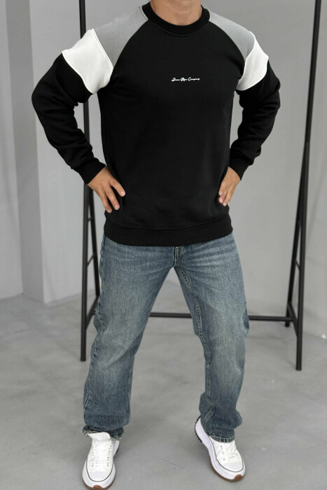 FLUFFY SIMPLE FRONT WRITTING MEN SWEATSHIRT BLACK/ E ZEZE 