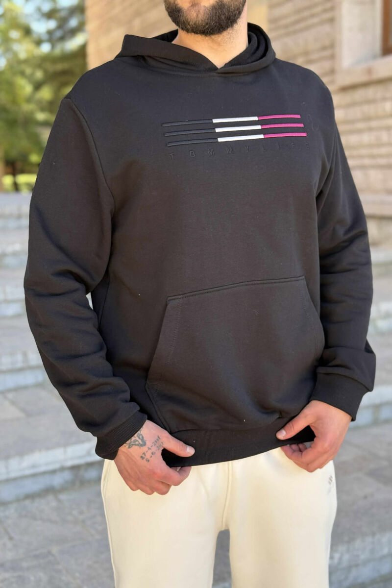 FLUFFY SIMPLE HOODIE+JOGGERS MEN SET BLACK-CREAM/ZEKR - 2