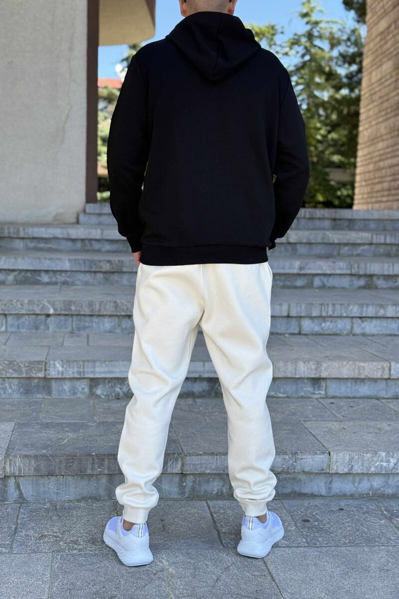 FLUFFY SIMPLE HOODIE+JOGGERS MEN SET BLACK-CREAM/ZEKR - 3