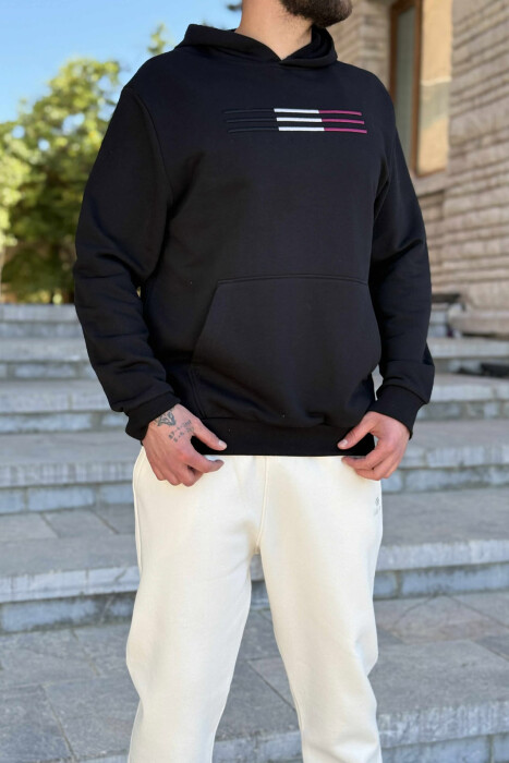 FLUFFY SIMPLE HOODIE+JOGGERS MEN SET BLACK-CREAM/ZEKR - 4