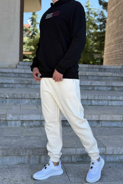 FLUFFY SIMPLE HOODIE+JOGGERS MEN SET BLACK-CREAM/ZEKR - 5