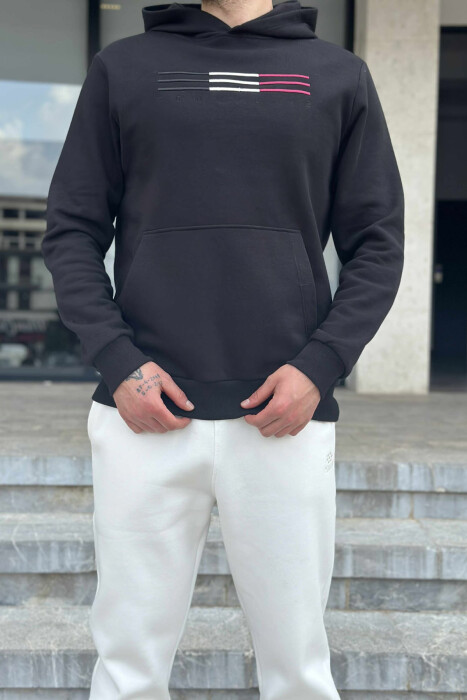 FLUFFY SIMPLE HOODIE+JOGGERS MEN SET BLACK-WHITE/ZEBA - 2