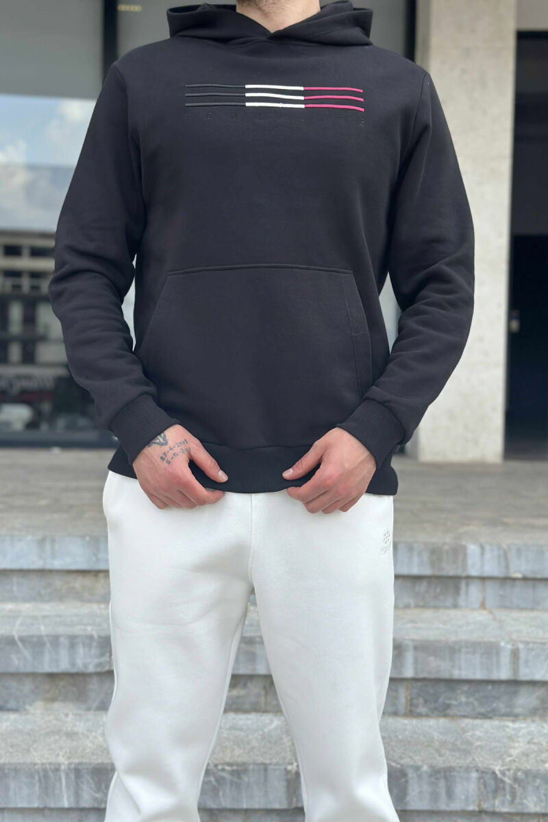 FLUFFY SIMPLE HOODIE+JOGGERS MEN SET BLACK-WHITE/ZEBA - 2