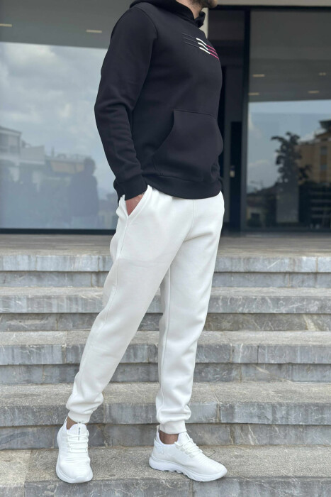 FLUFFY SIMPLE HOODIE+JOGGERS MEN SET BLACK-WHITE/ZEBA - 3