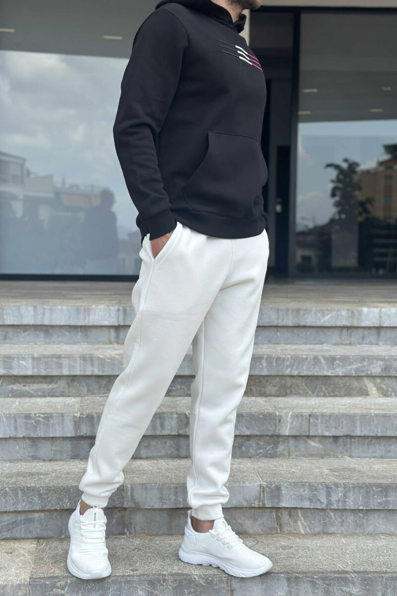 FLUFFY SIMPLE HOODIE+JOGGERS MEN SET BLACK-WHITE/ZEBA - 3
