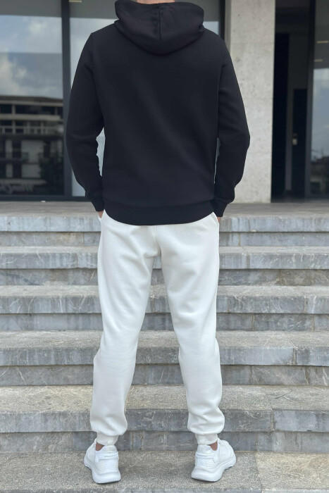 FLUFFY SIMPLE HOODIE+JOGGERS MEN SET BLACK-WHITE/ZEBA - 4