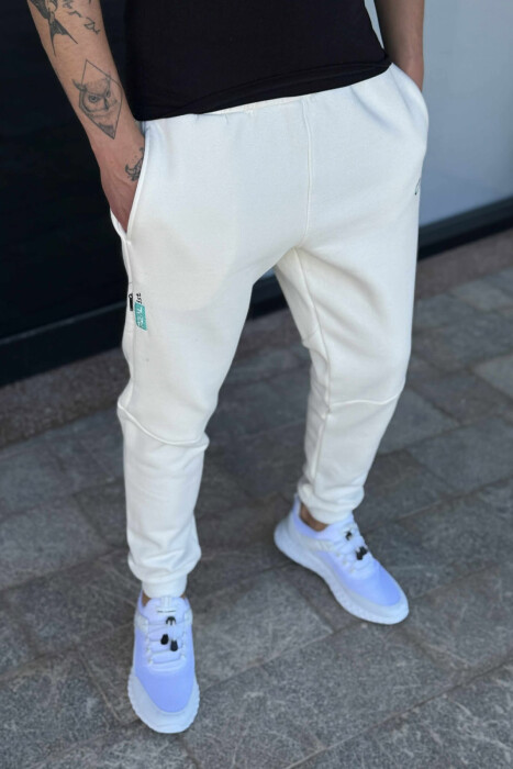 FLUFFY SIMPLE LOGOS DESING MEN JOGGERS CREAM/KREM - 3