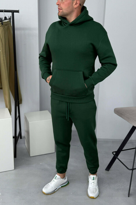 FLUFFY SIMPLE ONE COLOR HOODIE+JOGGER MEN SET LIGHT GREEN/JEZB - 1