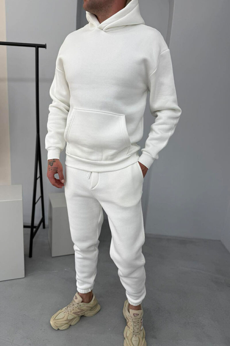 FLUFFY SIMPLE ONE COLOR HOODIE+JOGGER MEN SET WHITE-E BARDHE - 1