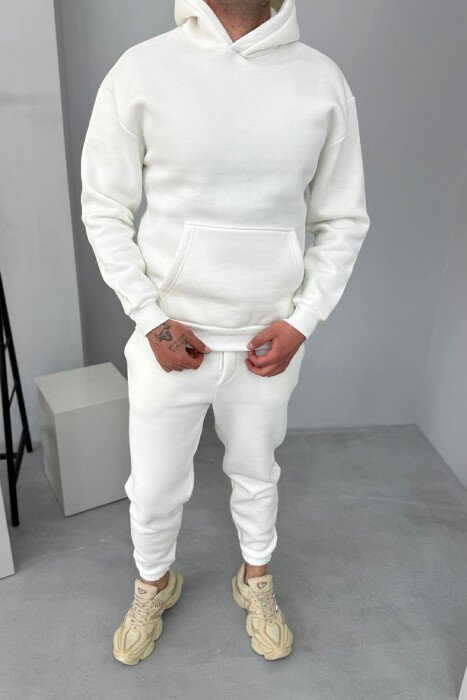 FLUFFY SIMPLE ONE COLOR HOODIE+JOGGER MEN SET WHITE-E BARDHE - 2