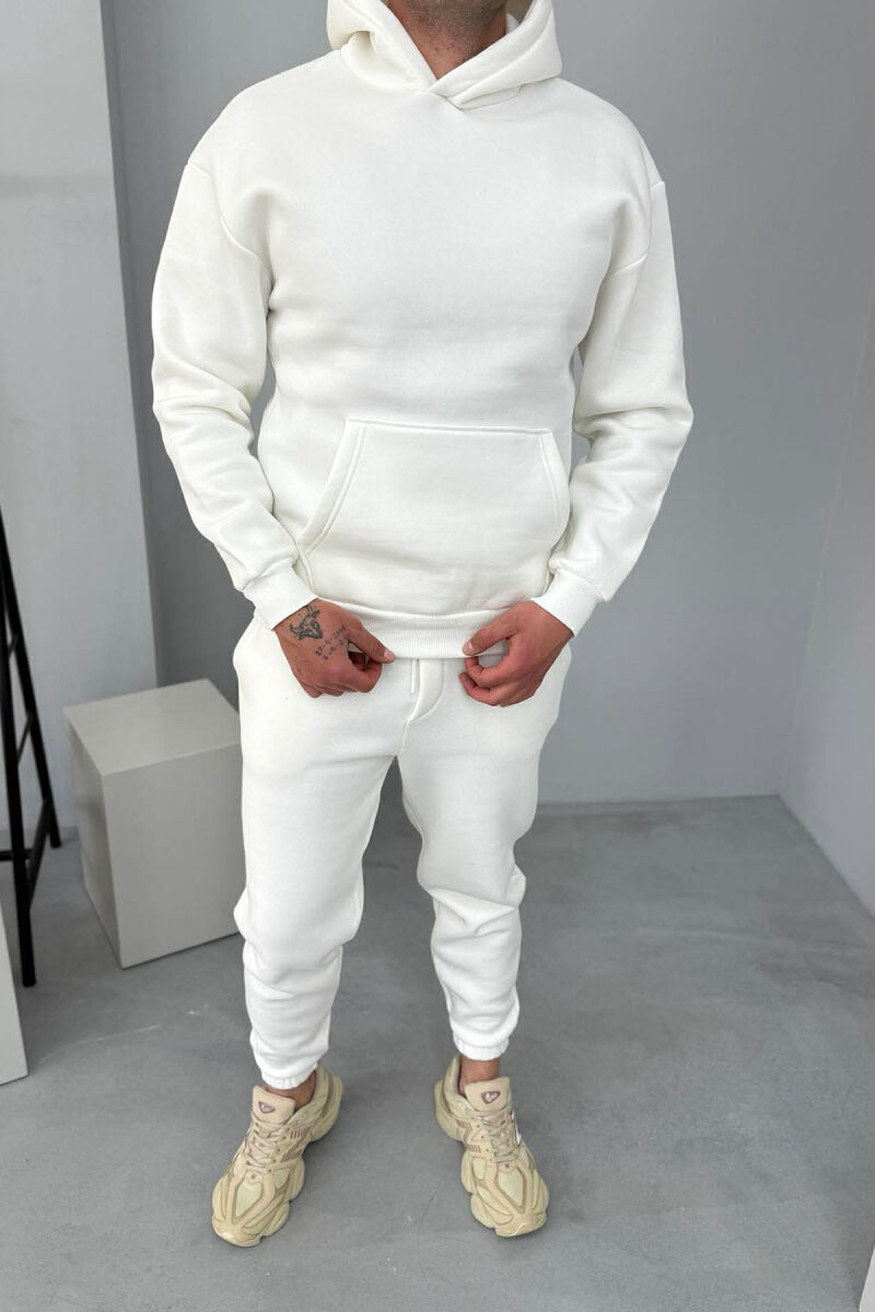 FLUFFY SIMPLE ONE COLOR HOODIE+JOGGER MEN SET WHITE-E BARDHE - 2
