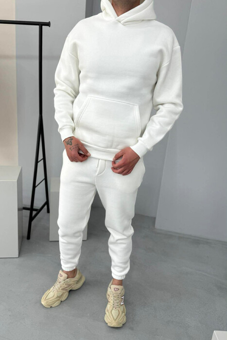 FLUFFY SIMPLE ONE COLOR HOODIE+JOGGER MEN SET WHITE-E BARDHE - 3