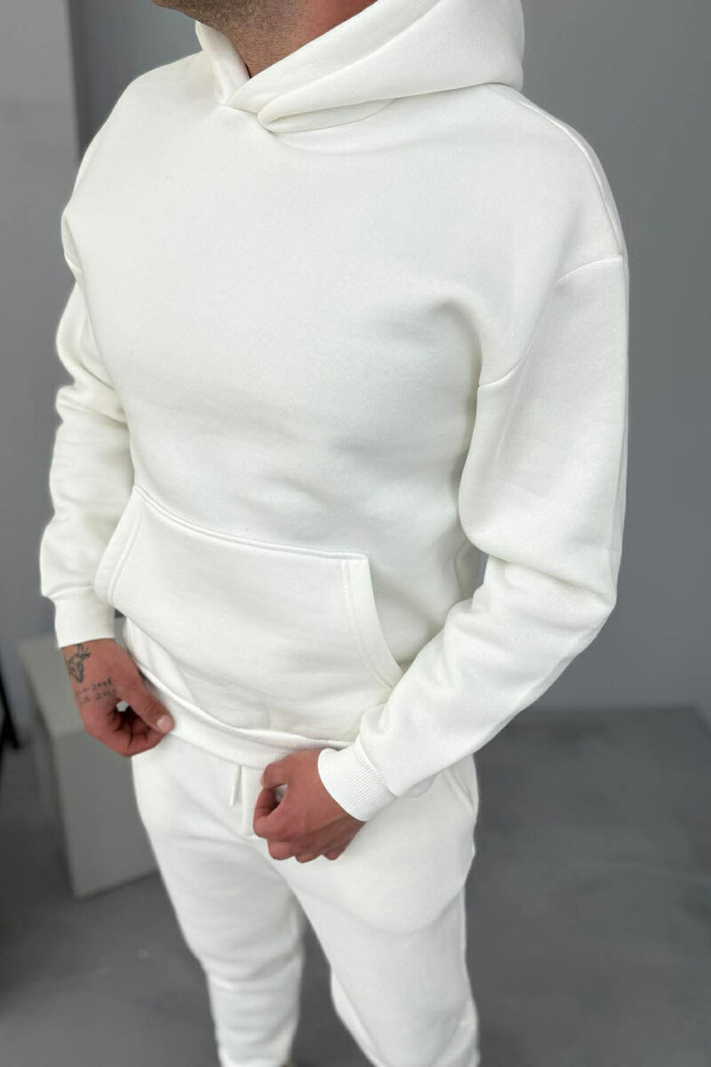 FLUFFY SIMPLE ONE COLOR HOODIE+JOGGER MEN SET WHITE-E BARDHE - 4