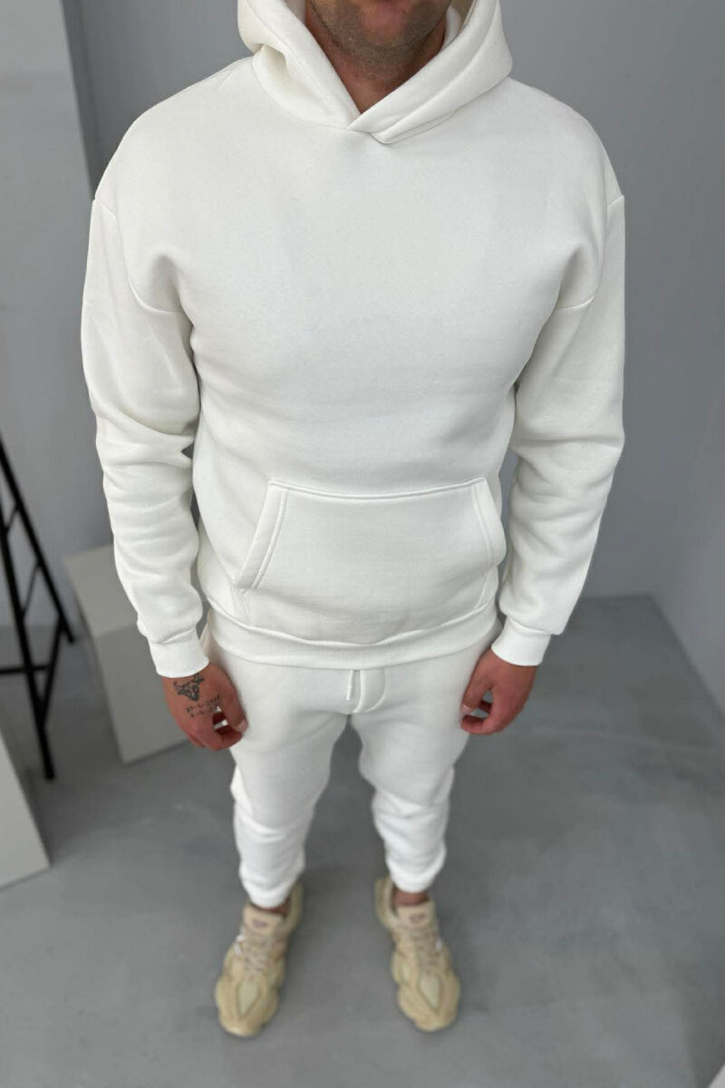 FLUFFY SIMPLE ONE COLOR HOODIE+JOGGER MEN SET WHITE-E BARDHE - 5