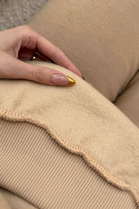 FLUFFY SIMPLE ONE COLOR HOODIE+JOGGERS WOMEN SET BEIGE/BEZHE - 4