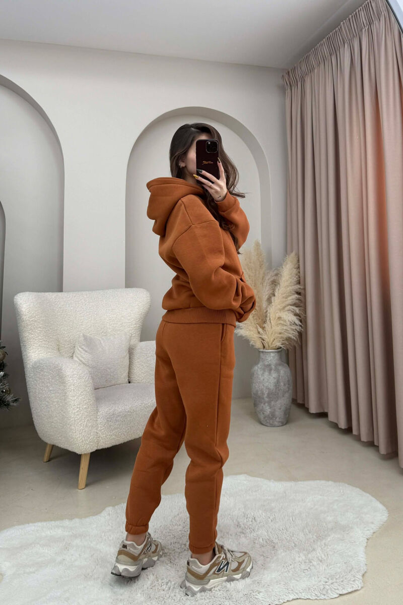 FLUFFY SIMPLE ONE COLOR HOODIE+JOGGERS WOMEN SET BRICK/TULLE - 2