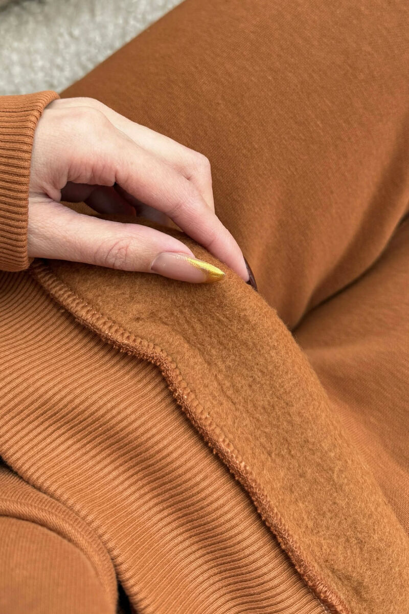 FLUFFY SIMPLE ONE COLOR HOODIE+JOGGERS WOMEN SET BRICK/TULLE - 4