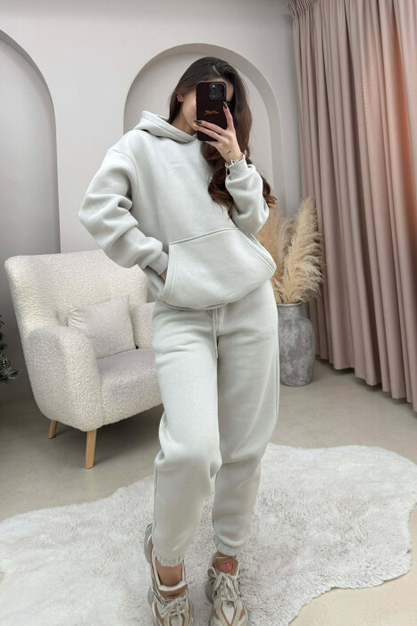 FLUFFY SIMPLE ONE COLOR HOODIE+JOGGERS WOMEN SET BRIGHT GREY/GRI E SHNDRITSHME - 5