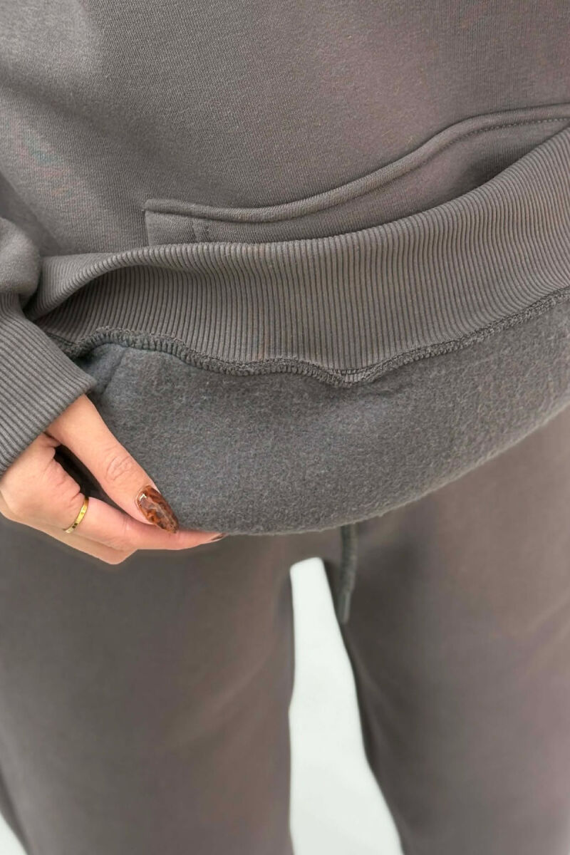 FLUFFY SIMPLE ONE COLOR HOODIE+JOGGERS WOMEN SET DARK GREY/GEE - 5