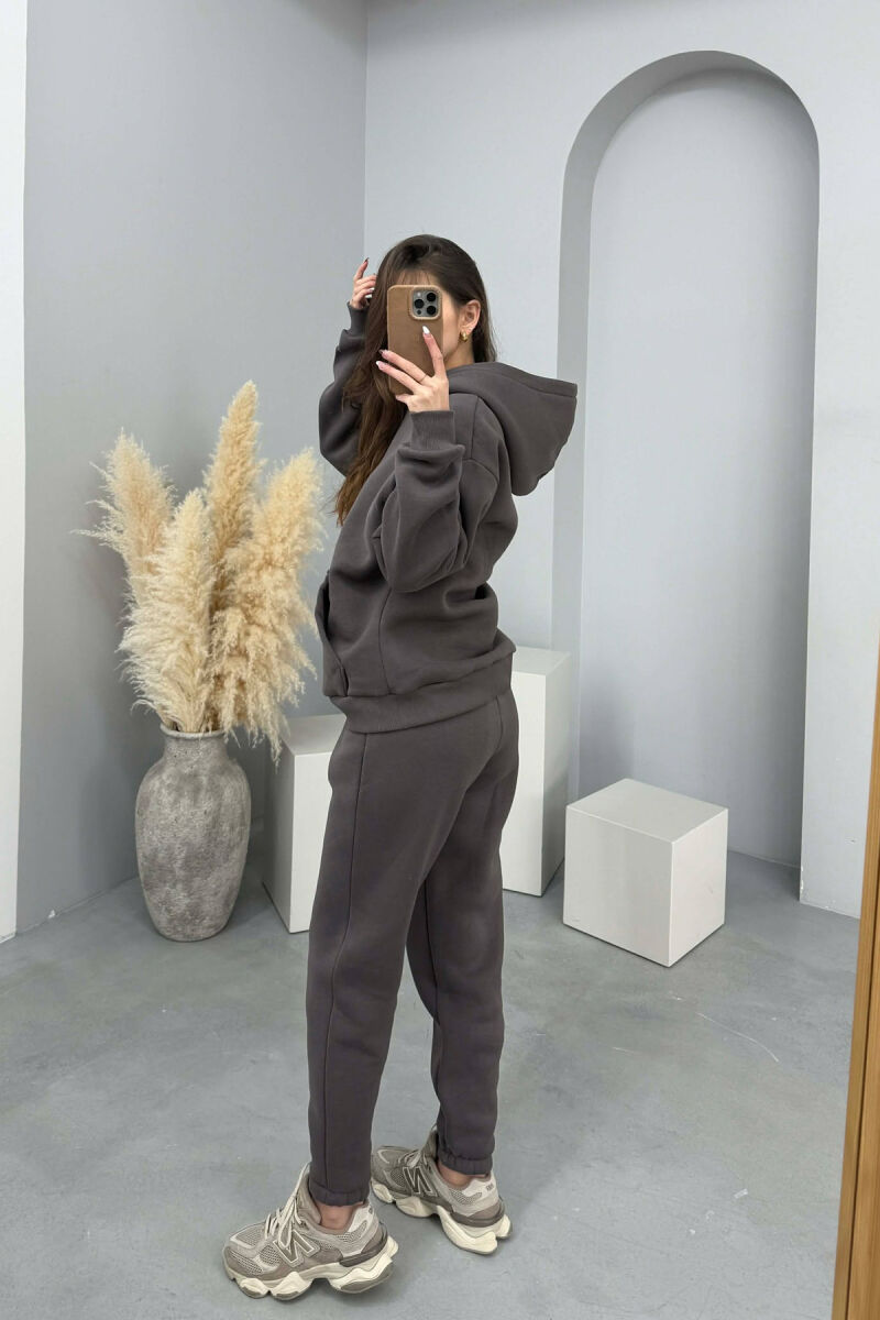 FLUFFY SIMPLE ONE COLOR HOODIE+JOGGERS WOMEN SET DARK GREY/GEE - 6