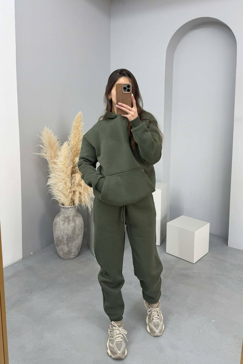 FLUFFY SIMPLE ONE COLOR HOODIE+JOGGERS WOMEN SET LIGHT GREEN/JEZB - 1