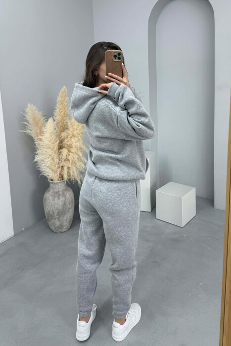 FLUFFY SIMPLE ONE COLOR HOODIE+JOGGERS WOMEN SET LIGHT GREY/GZ - 3