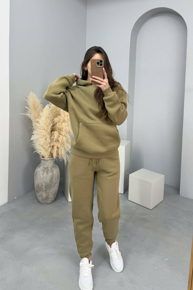 FLUFFY SIMPLE ONE COLOR HOODIE+JOGGERS WOMEN SET OLIVE/ULLI - 2