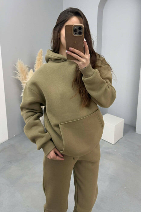 FLUFFY SIMPLE ONE COLOR HOODIE+JOGGERS WOMEN SET OLIVE/ULLI - 5