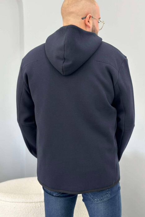 FLUFFY SIMPLE ONE COLOR MAN HODDIE DARK BLUE/BEE - 2