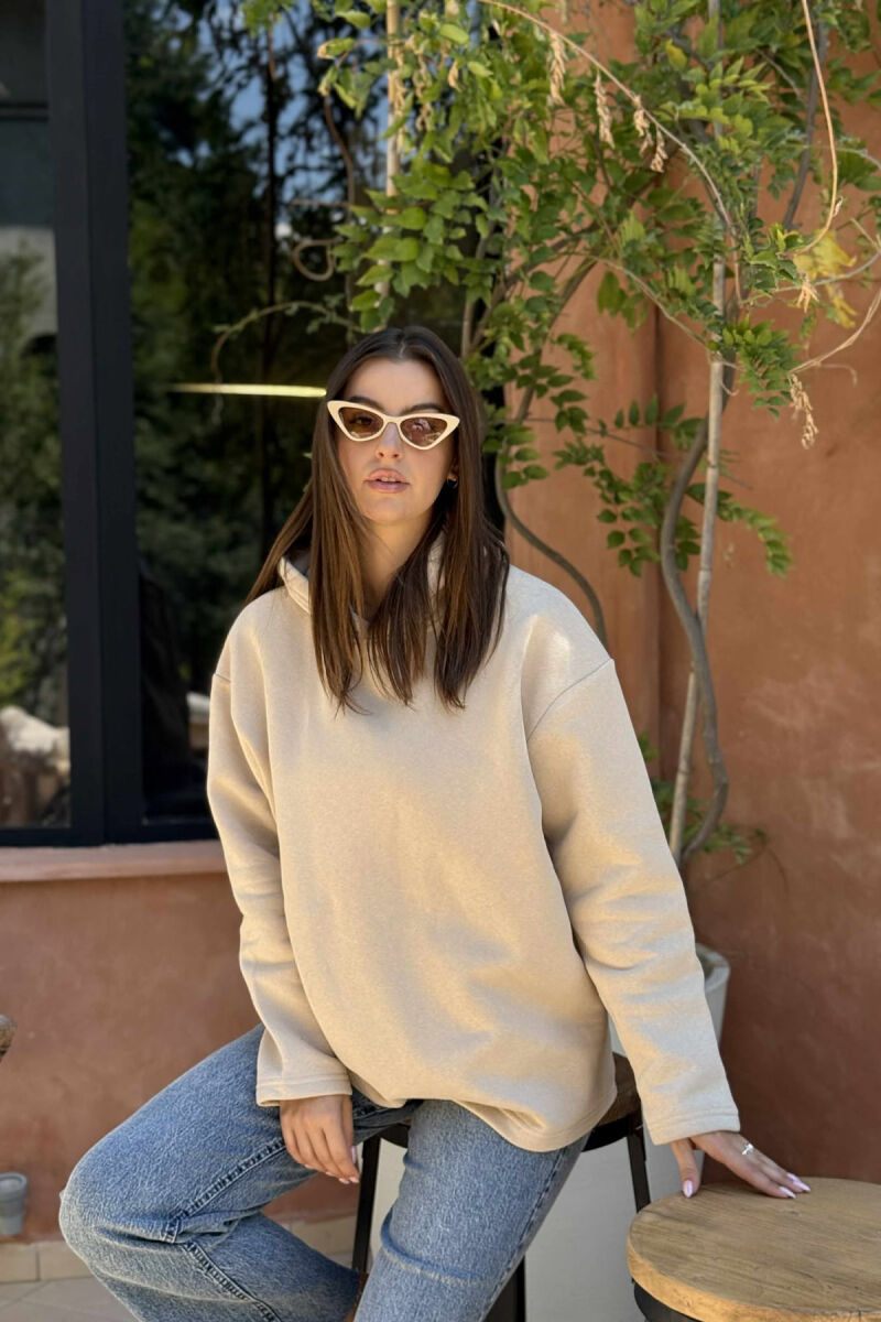 FLUFFY SIMPLE ONE COLOR WOMEN HOODIE BEIGE/BEZHE - 2