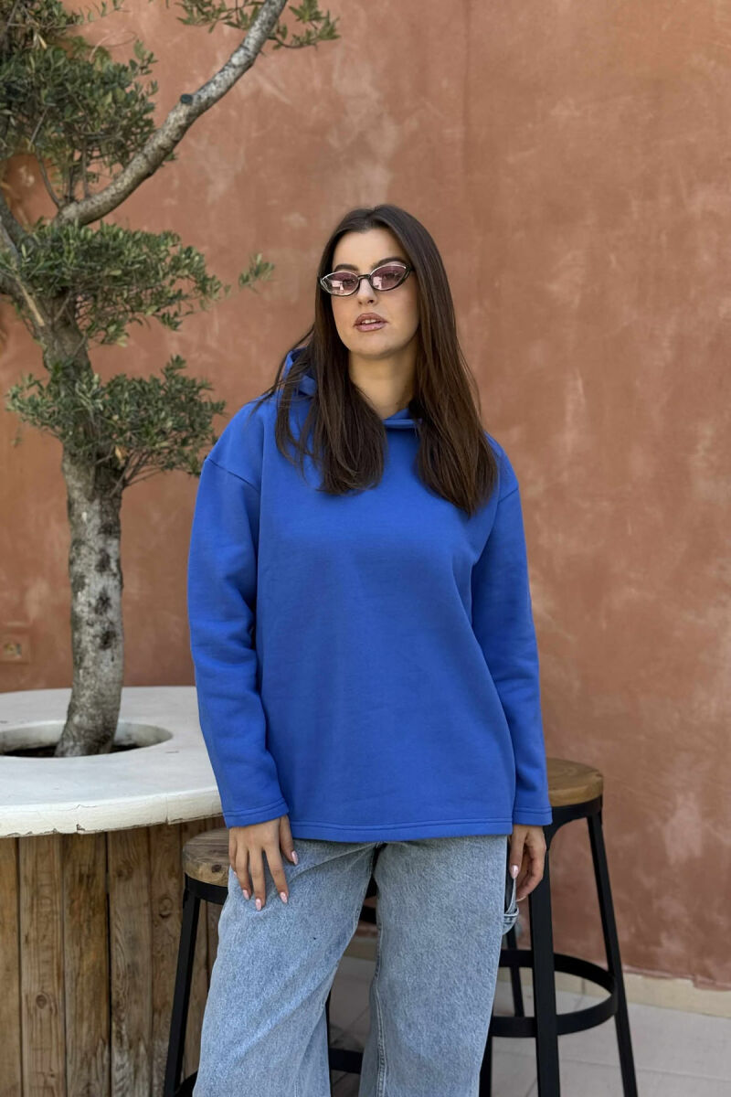 FLUFFY SIMPLE ONE COLOR WOMEN HOODIE BLUE/BLU - 1