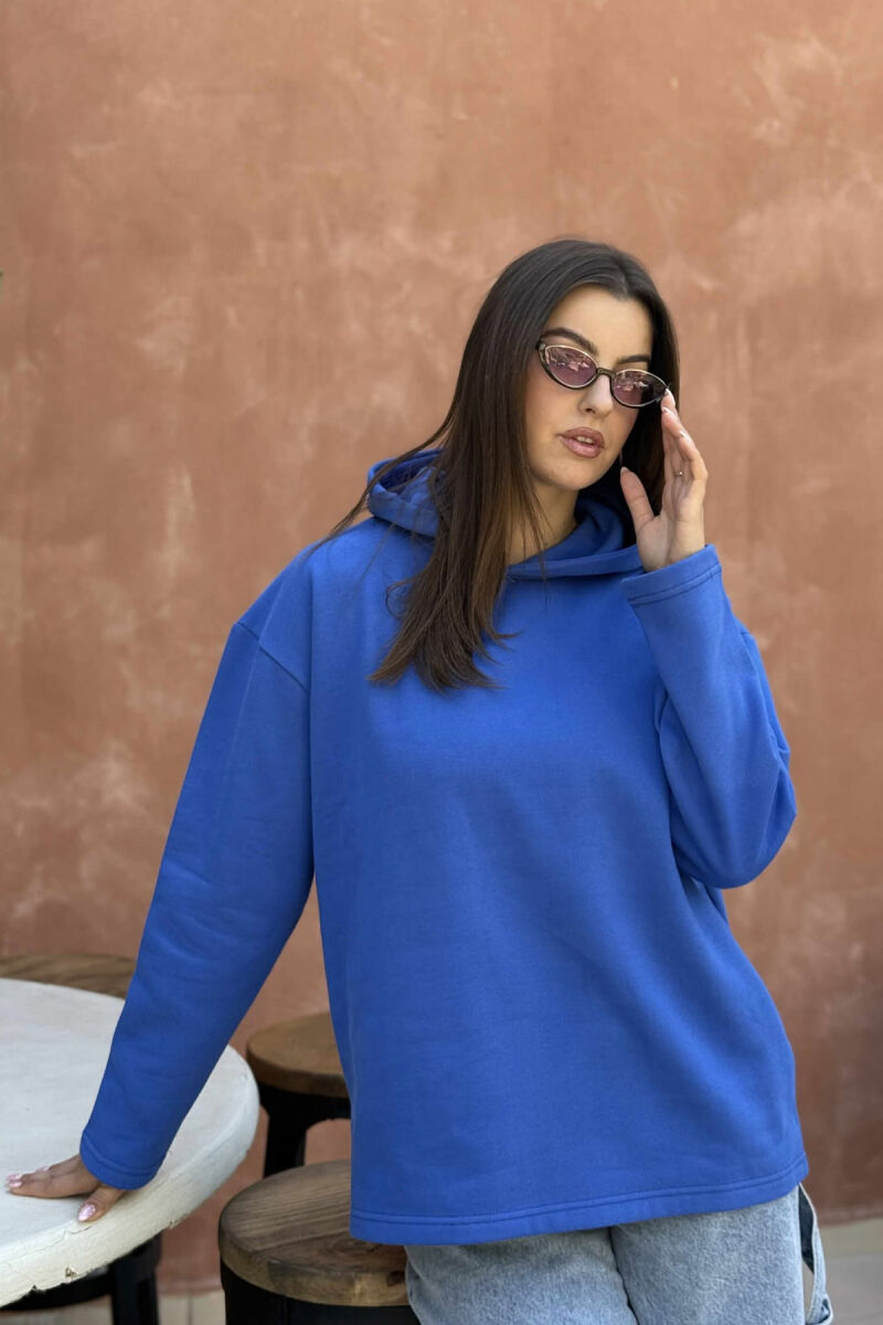 FLUFFY SIMPLE ONE COLOR WOMEN HOODIE BLUE/BLU - 3