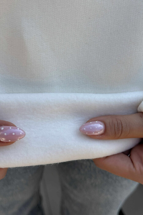 FLUFFY SIMPLE ONE COLOR WOMEN HOODIE CREAM/KREM - 5