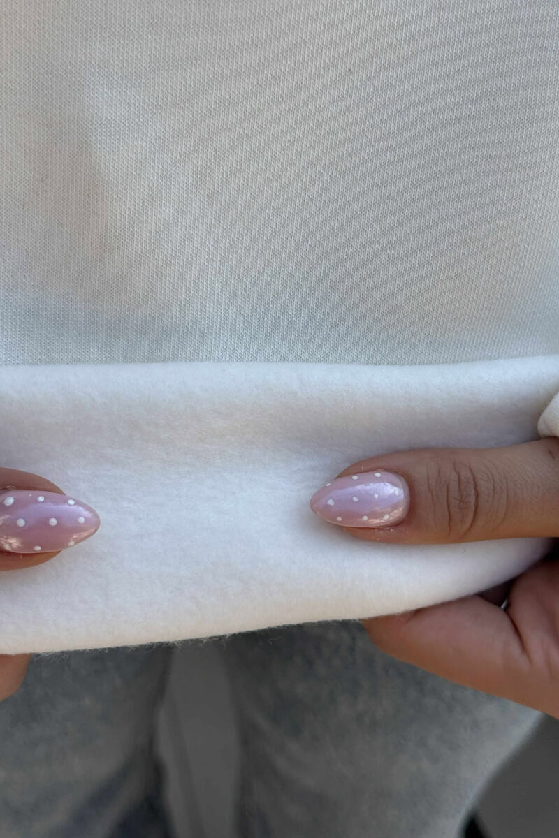 FLUFFY SIMPLE ONE COLOR WOMEN HOODIE CREAM/KREM - 5