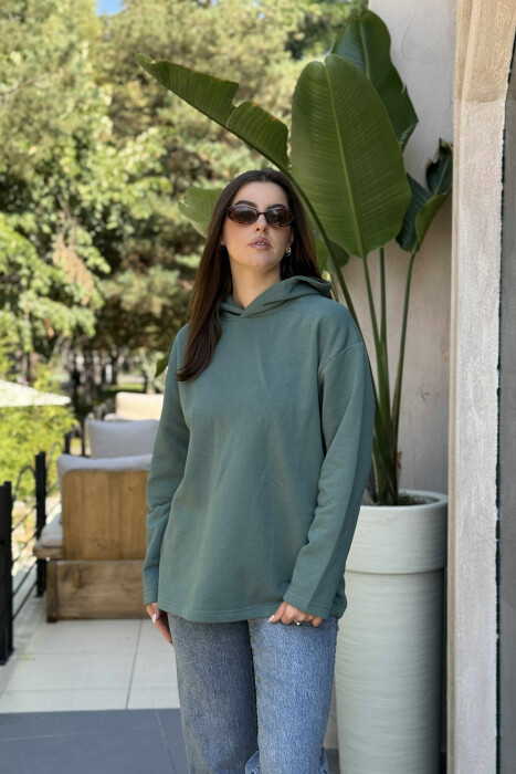 FLUFFY SIMPLE ONE COLOR WOMEN HOODIE GREEN/JESHILE - KLAUDIO FASHION