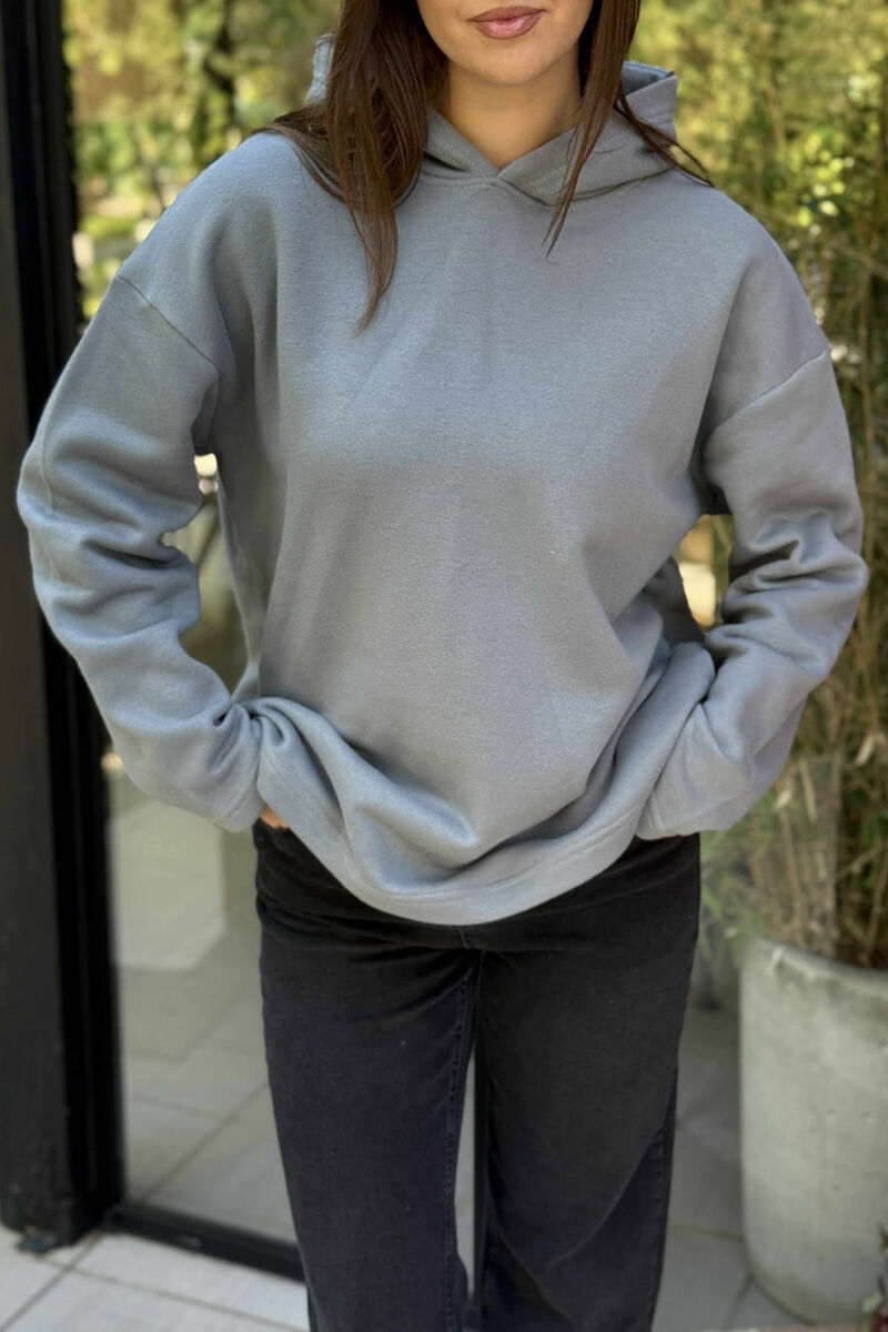 FLUFFY SIMPLE ONE COLOR WOMEN HOODIE GREY/GRI - 3