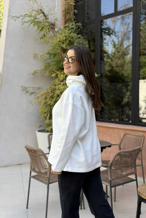 FLUFFY SIMPLE ONE COLOR WOMEN HOODIE WHITE-E BARDHE - 4
