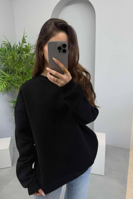 FLUFFY SIMPLE ONE COLOR WOMEN SWEATSHIRT BLACK/ E ZEZE - 1