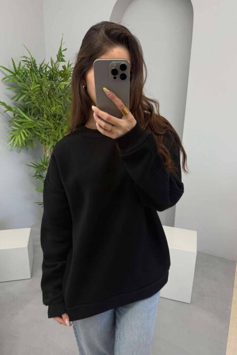 FLUFFY SIMPLE ONE COLOR WOMEN SWEATSHIRT BLACK/ E ZEZE - 2