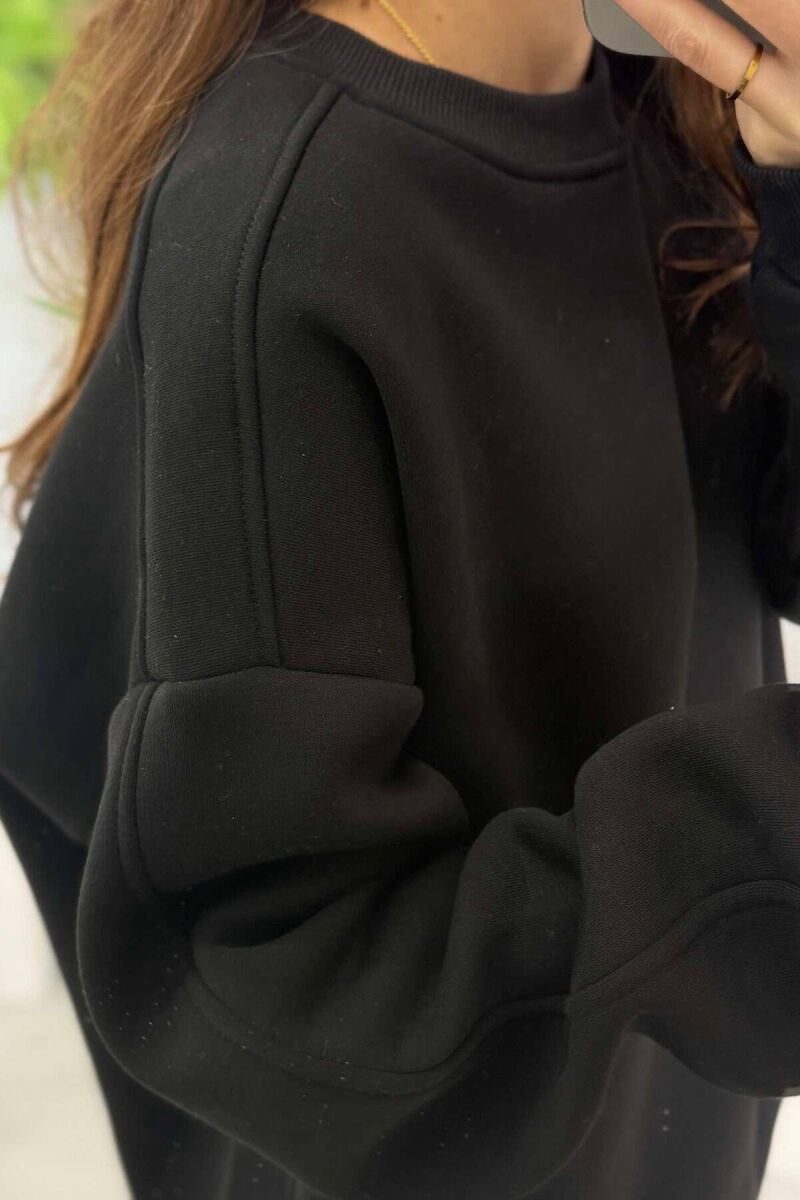 FLUFFY SIMPLE ONE COLOR WOMEN SWEATSHIRT BLACK/ E ZEZE - 3