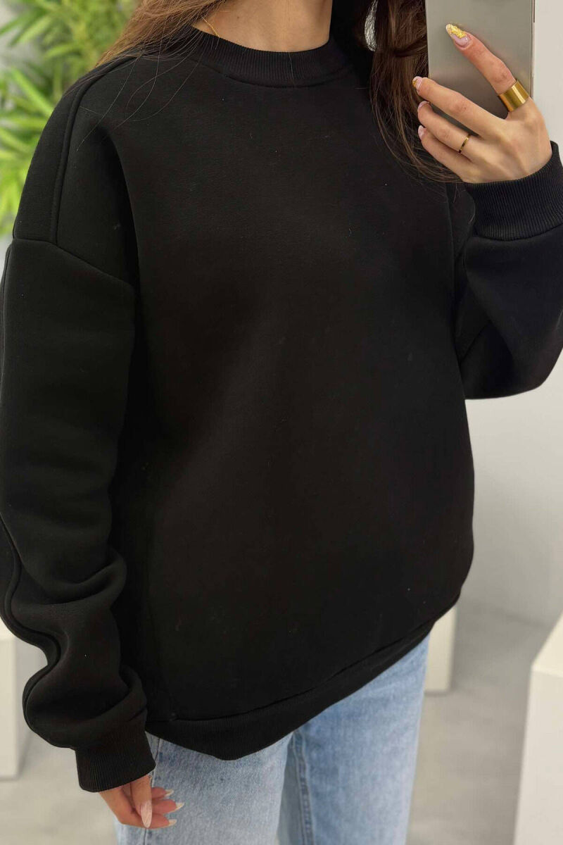 FLUFFY SIMPLE ONE COLOR WOMEN SWEATSHIRT BLACK/ E ZEZE - 4