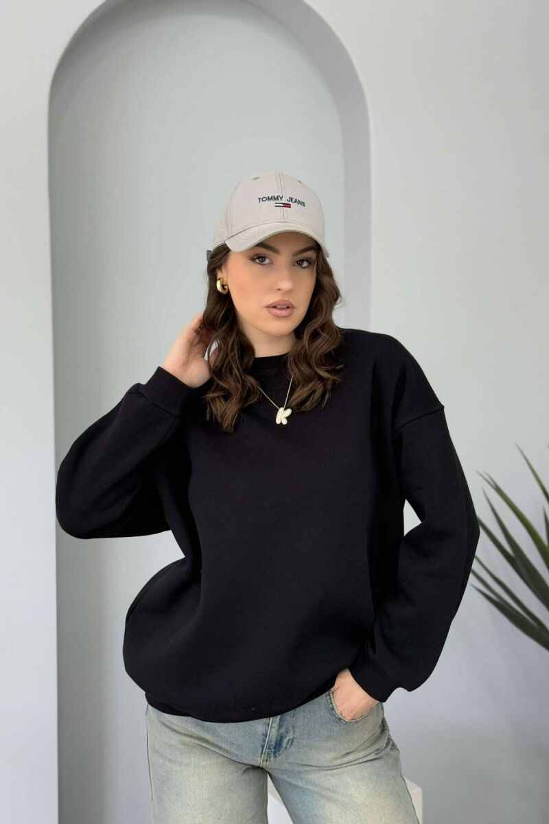 FLUFFY SIMPLE ONE COLOR WOMEN SWEATSHIRT BLACK/ E ZEZE - 1