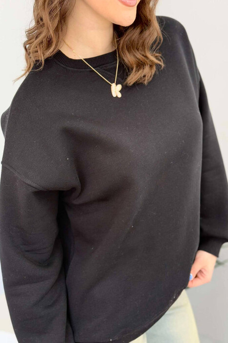 FLUFFY SIMPLE ONE COLOR WOMEN SWEATSHIRT BLACK/ E ZEZE - 2